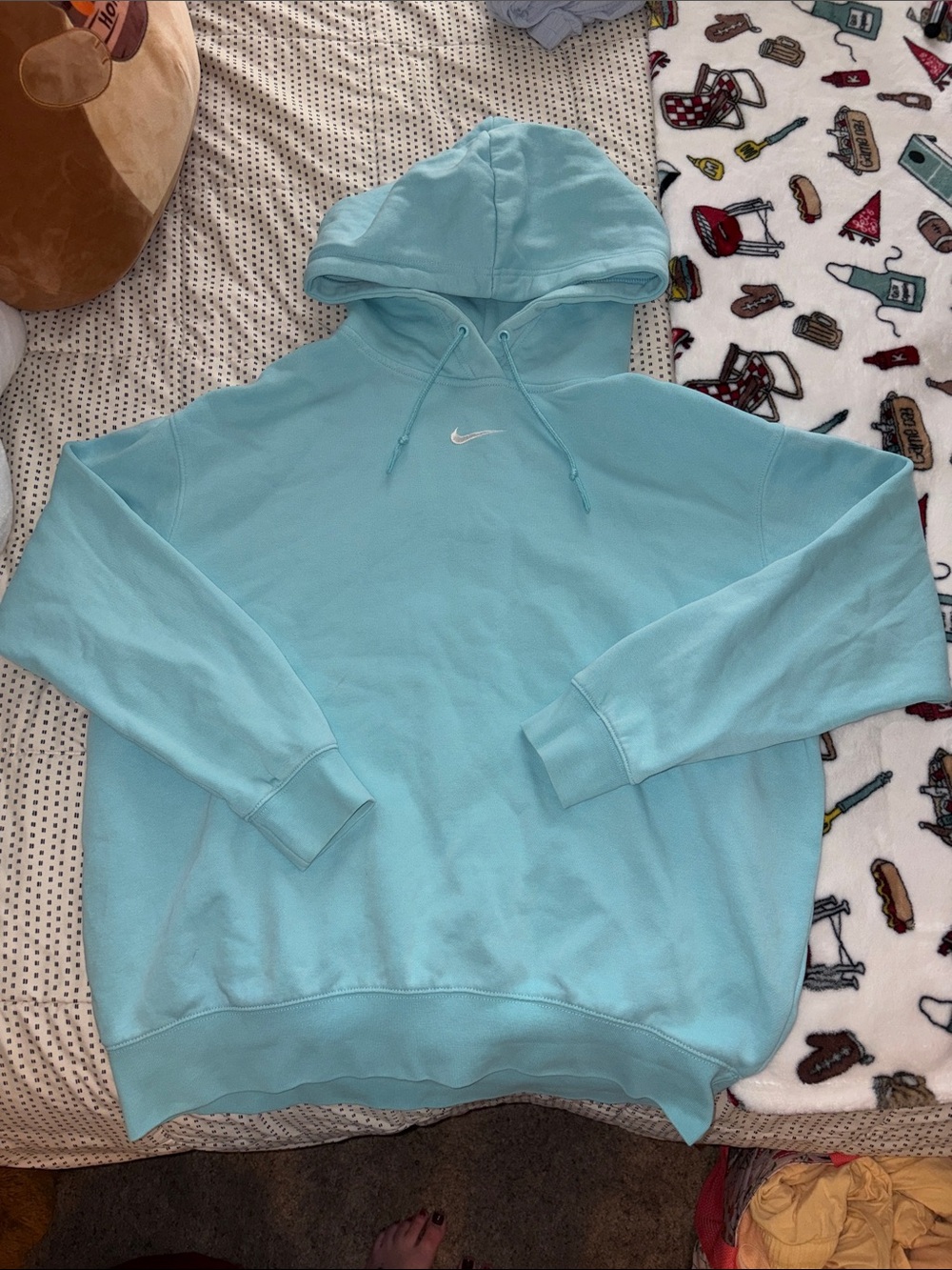 Nike Men's Light Aqua V-Neck Hoodie with White Swoosh